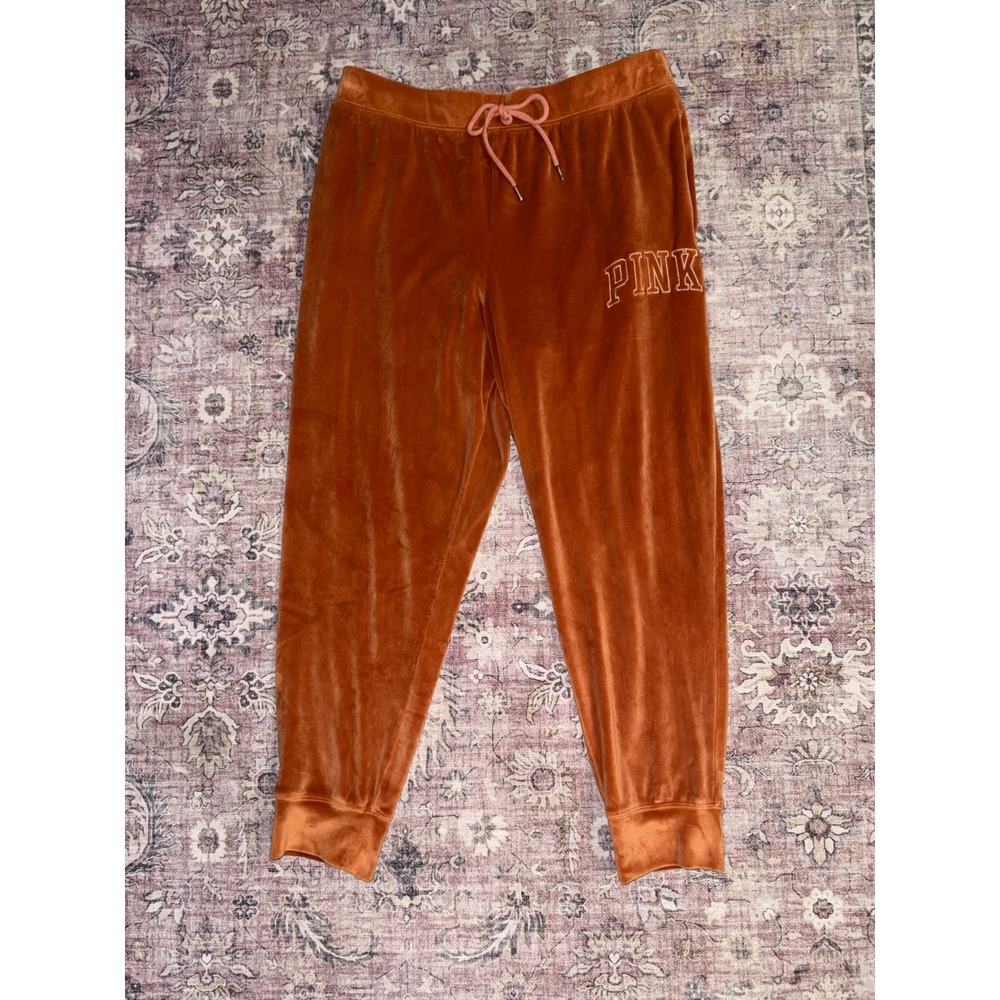 Victoria's Secret PINK Velour Joggers Rust Orange Velvet Sweatpants Womens XL